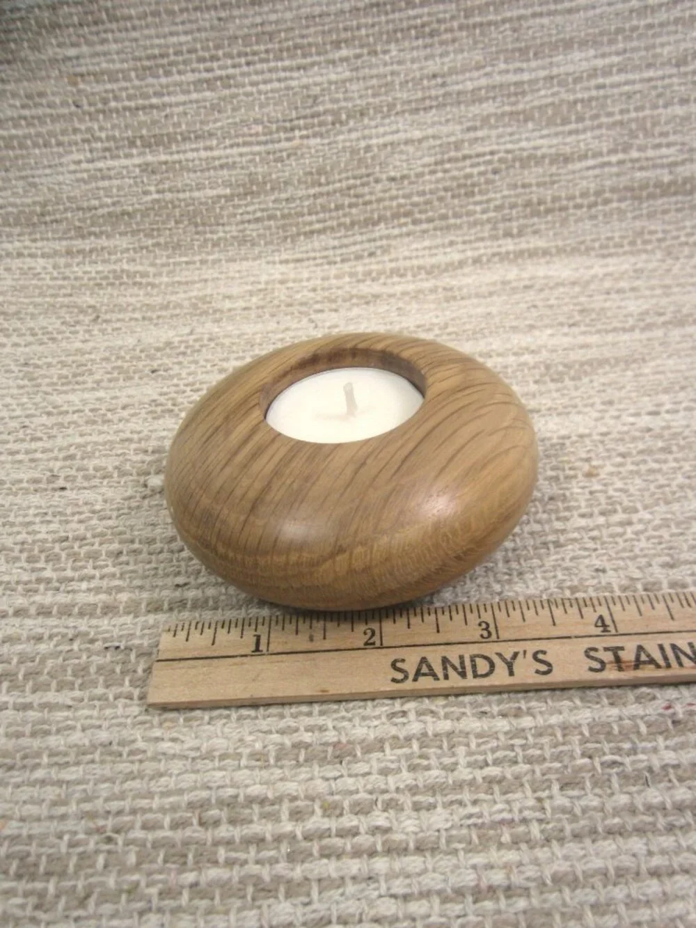 NEW Teak Wood Turned Tea Lite Candle Holder Contemporary MCM Round Light